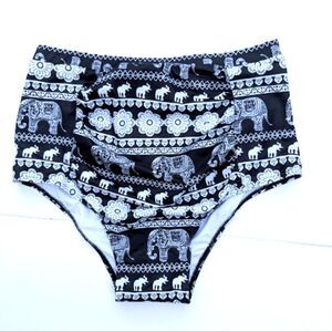 High Waist Swim Bottom XL Indian Batik Elephant Print